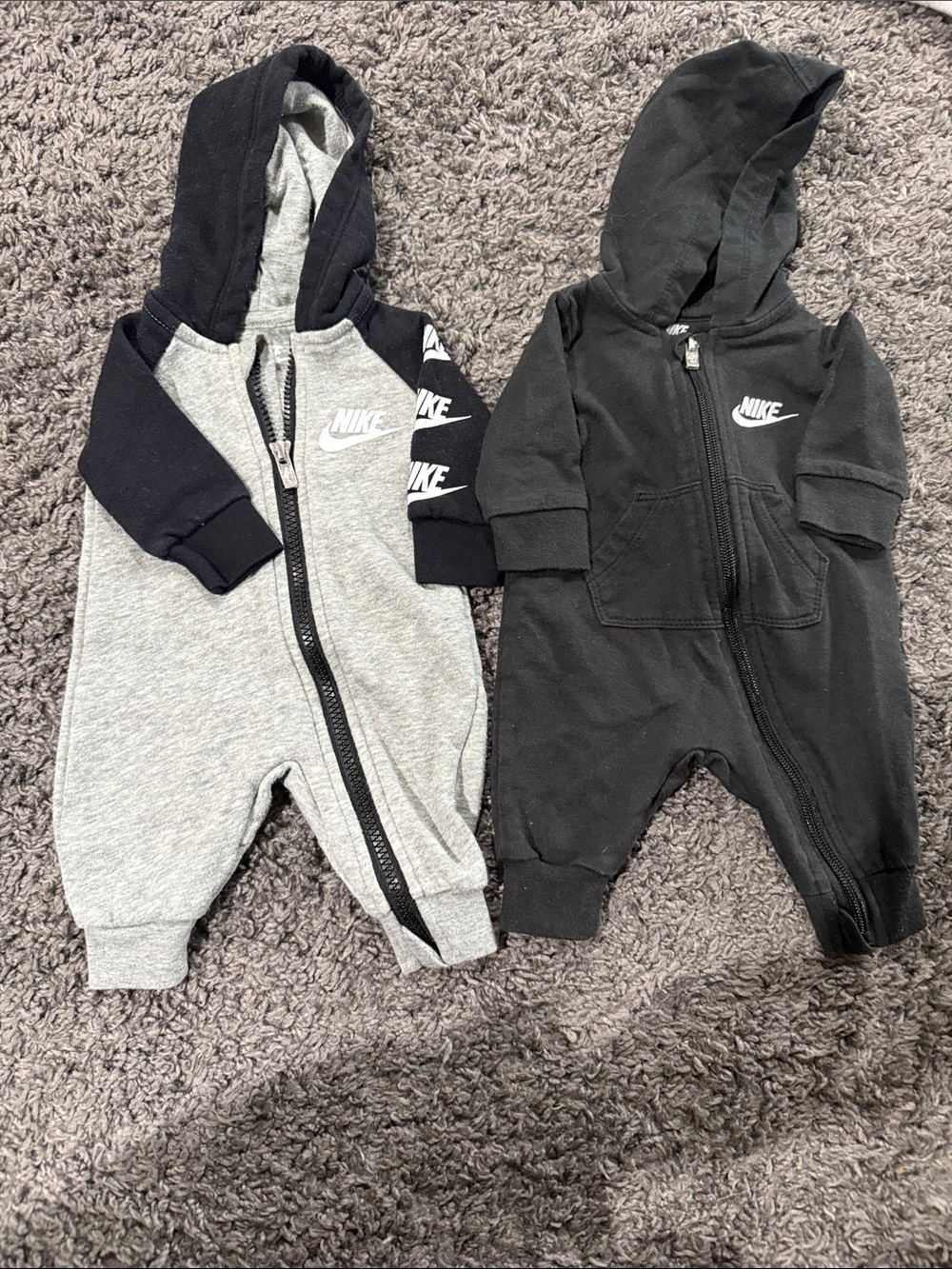 Nike Hooded Baby One-Piece Rompers in Black and Gray - 2 Pack